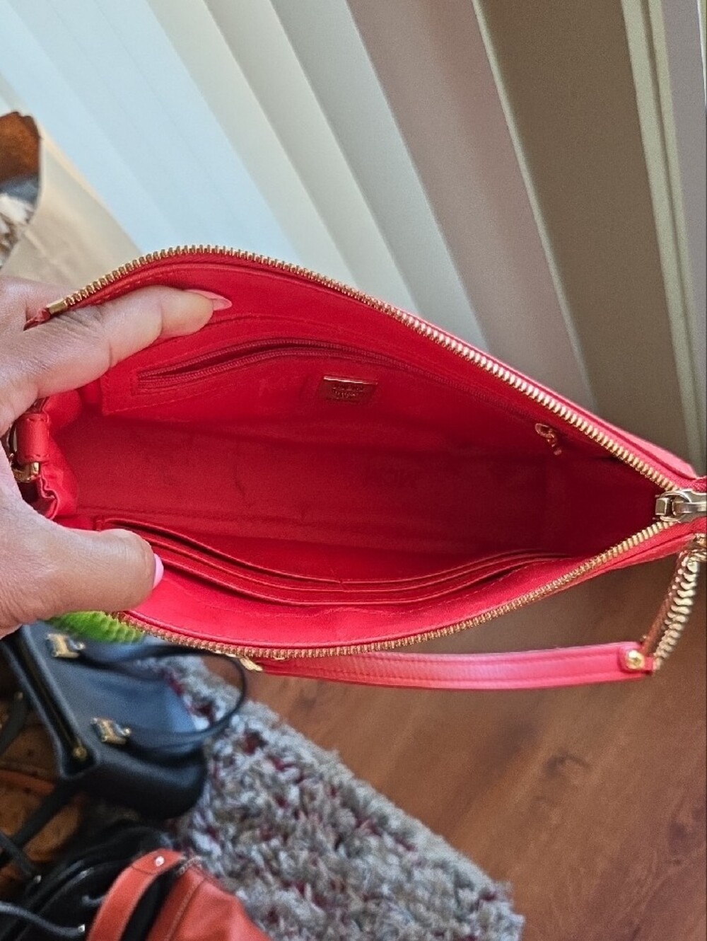 MCM Patent Shoulder Bag in Deep Red with Gold Chain - Picture 9 of 14